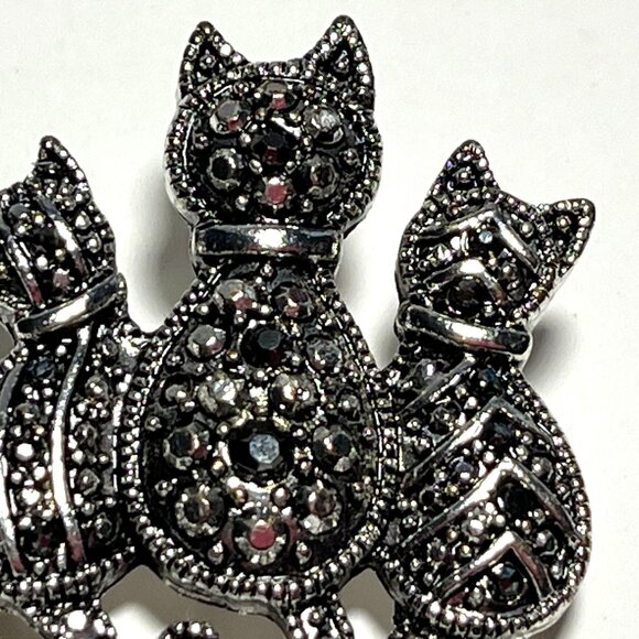 Vintage Three Cats Kittens Marcasite Lapel Pin Brooch - Picture 5 of 7